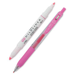 Zebra Journaling Set - Pink Retractable Pen and Dual tip Highligher shown at angle