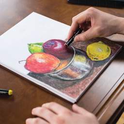 Derwent Academy Oil Pastels - Artist drawing a still life of fruit using Oil Pastels