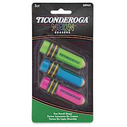 Ticonderoga Neon Pencil Shaped Erasers - Front of package