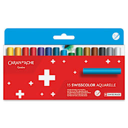 Caran d'Ache Swisscolor Water-Soluble Wax Pastels - Set of 15 (front of packag)