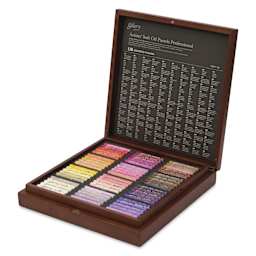 Mungyo Gallery Artists' Soft Oil Pastels - Set of 120, Wooden Box, lid open