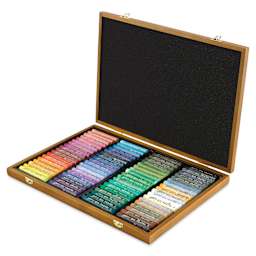 Mungyo Gallery Artists' Soft Oil Pastels - Set of 72, Wooden Box (contents, angled view)