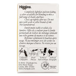 Higgins Drawing Ink - 1 oz, Lemon, back of the packaging