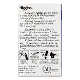 Higgins Drawing Ink - 1 oz, Blue, back of the packaging