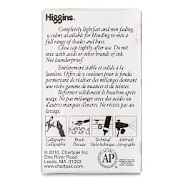 Higgins Drawing Ink - 1 oz, Brown, back of the packaging