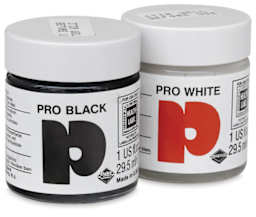 Daler-Rowney Pro Inks - Front of Black and White 1 oz jars shown together