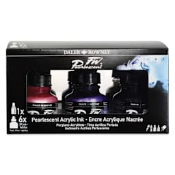 Daler-Rowney FW Pearlescent Liquid Acrylic Artists' Inks - Set of 6, 1 oz, front of packaging
