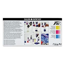 Daler-Rowney FW Acrylic Water-Resistant Artists Ink - Pouring Colors, Set of 4 (back of package)