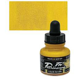 Daler-Rowney FW Acrylic Pearlescent Liquid Acrylic Artist's Ink - 1 oz, Mazuma Gold and swatch