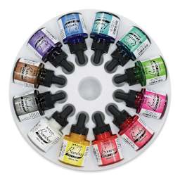Dr. Ph. Martin's Bombay India Ink Set - 1 oz, Round Set, Set of 12 with lid off