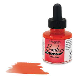 Dr. Ph. Martin's Bombay India Ink - 1 oz, Bright Red bottle with swatch