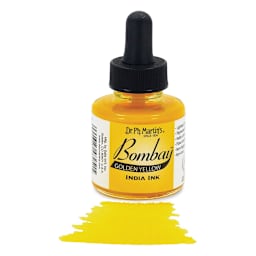 Dr. Ph. Martin's Bombay India Ink - 1 oz, Golden yellow bottle with swatch
