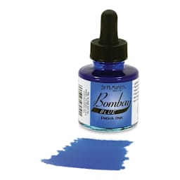 Dr. Ph. Martin's Bombay India Ink - 1 oz, Blue bottle with swatch
