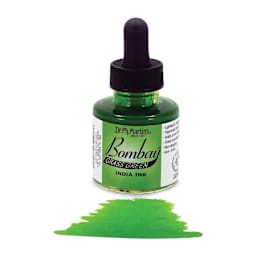 Dr. Ph. Martin's Bombay India Ink - 1 oz, Grass Green bottle with swatch