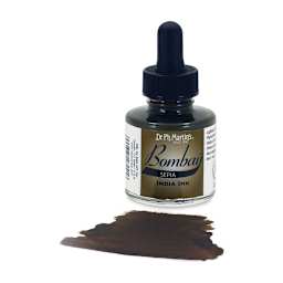 Dr. Ph. Martin's Bombay India Ink - 1 oz, Sepia bottle with swatch