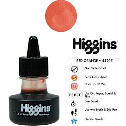Higgins Dye-Based Drawing Ink - 1 oz, Red Orange, Non-Waterproof, Dye-Based Ink