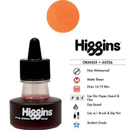 Higgins Dye-Based Drawing Ink - 1 oz, Orange, Non-Waterproof, Dye-Based Ink