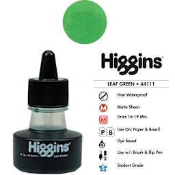Higgins Dye-Based Drawing Ink - 1 oz, Leaf Green, Non-Waterproof, Dye-Based Ink