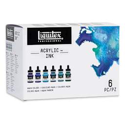 Liquitex Professional Acrylic Ink - Aqua Colors, Set of 6, 30 ml (front of package)