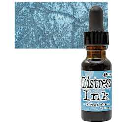 Ranger Distress Ink Pad Re-Inker - Stormy Sky bottle and swatch
