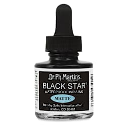 Dr. Ph. Martin's Black Star India Ink - Front of 1oz Matte Ink bottle shown