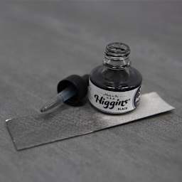 Higgins Acrylic Ink - Black, 1 oz bottle with dropper and swatch