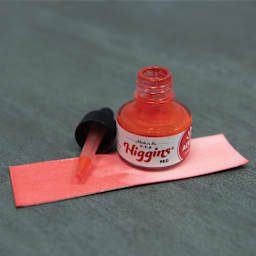 Higgins Acrylic Ink - Red, 1 oz bottle with dropper and swatch