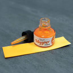 Higgins Acrylic Ink - Orange, 1 oz bottle with dropper and swatch