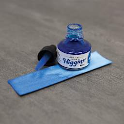 Higgins Acrylic Ink - Blue, 1 oz bottle with dropper and swatch