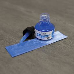 Higgins Acrylic Ink - Ultramarine Blue, 1 oz bottle with dropper and swatch