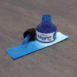 Higgins Acrylic Ink - Process Cyan, 1 oz bottle with dropper and swatch