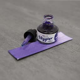 Higgins Acrylic Ink - Purple, 1 oz bottle with dropper and swatch