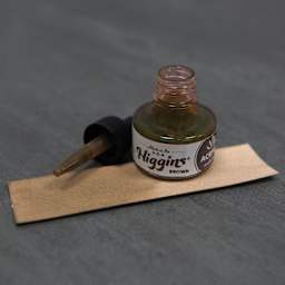 Higgins Acrylic Ink - Brown, 1 oz bottle with dropper and swatch