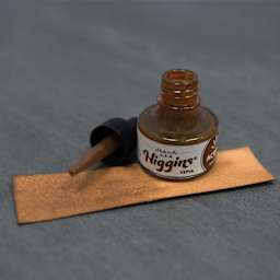 Higgins Acrylic Ink - Sepia, 1 oz bottle with dropper and swatch