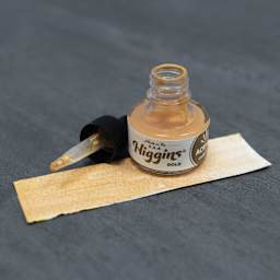 Higgins Acrylic Ink - Gold, 1 oz bottle with dropper and swatch