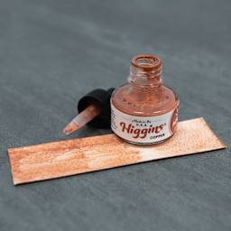 Higgins Acrylic Ink - Copper, 1 oz bottle with dropper and swatch