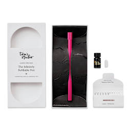 Tom's Studio Lumos Pro Refillable Dual Tip Pen Set - Raspberry, pen in packaging and contents laid out