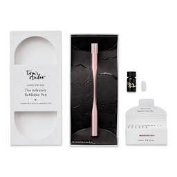 Tom's Studio Lumos Pro Refillable Dual Tip Pen Set - Rose Gold, pen in packaging and contents laid out