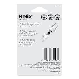 Helix Pencil Cap Erasers - Pkg of 15, back of the packaging