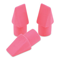 Helix Pencil Cap Erasers - Pink, Pkg of 12, three cep erasers laid out