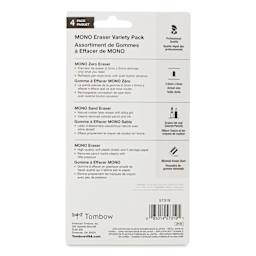 Tombow Mono Eraser Variety Pack - Set of 4, back of the packaging