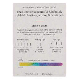 Tom's Studio Lumos Mini Refillable Pen - Lilac, back of the packaging (Nibs sold separately)
