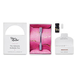 Tom's Studio Lumos Mini Refillable Pen - Lilac, packaging and contents