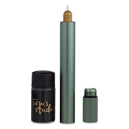 Tom's Studio Lumos Mini Refillable Pen - Sage pen, cap, and ink bottle