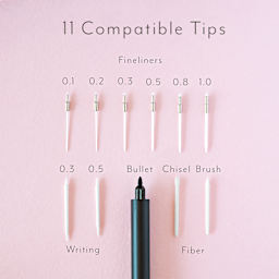 Tom's Studio Lumos Mini Refillable Pen, showing different tip sizes