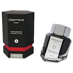Caran d'Ache Chromatics Ink - Infinite Grey, 50 ml Jar, jar next to packaging