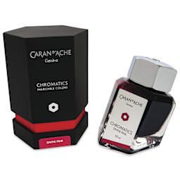 Caran d'Ache Chromatics Ink - Divine Pink, 50 ml Jar, jar next to packaging