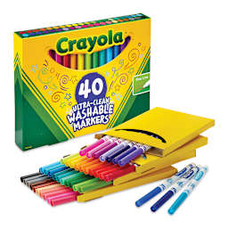 Crayola Ultra-Clean Washable Marker Set - Fine Tip, Set of 40 (front of package with contents)