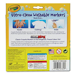 Crayola Ultra-Clean Washable Marker Set - Bold Colors, Broad Tip, Set of 10 (back of package)
