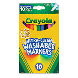 Crayola Ultra-Clean Washable Marker Set - Classic Colors, Fine Line, Set of 10 (front of package)